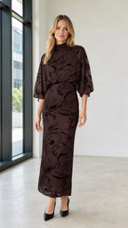 Elegant Mock Neck Sequin Floral Maxi Dress