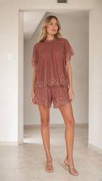 Lace Trimmed Tiered Short Set