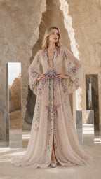 Elegance Embroidered Beaded Long Sleeve Evening Gown