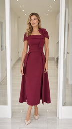 Elegance Bow Accent Square Neck Midi Dress