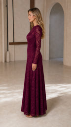 Women's Long-Sleeve Sequin Lace Evening Gown