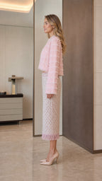 Elegance Tweed Open-Front Crop Jacket & Midi Skirt Set
