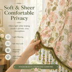 Embroidered Lace Doorway Curtain – Romantic Floral Beaded Sheer Panels