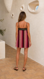 Women's Metallic Striped Pleated Mini Camisole Dress
