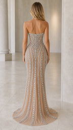 Stunning Sequin and Crystal Embellished Strapless Evening Gown