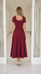 Elegance Bow Accent Square Neck Midi Dress