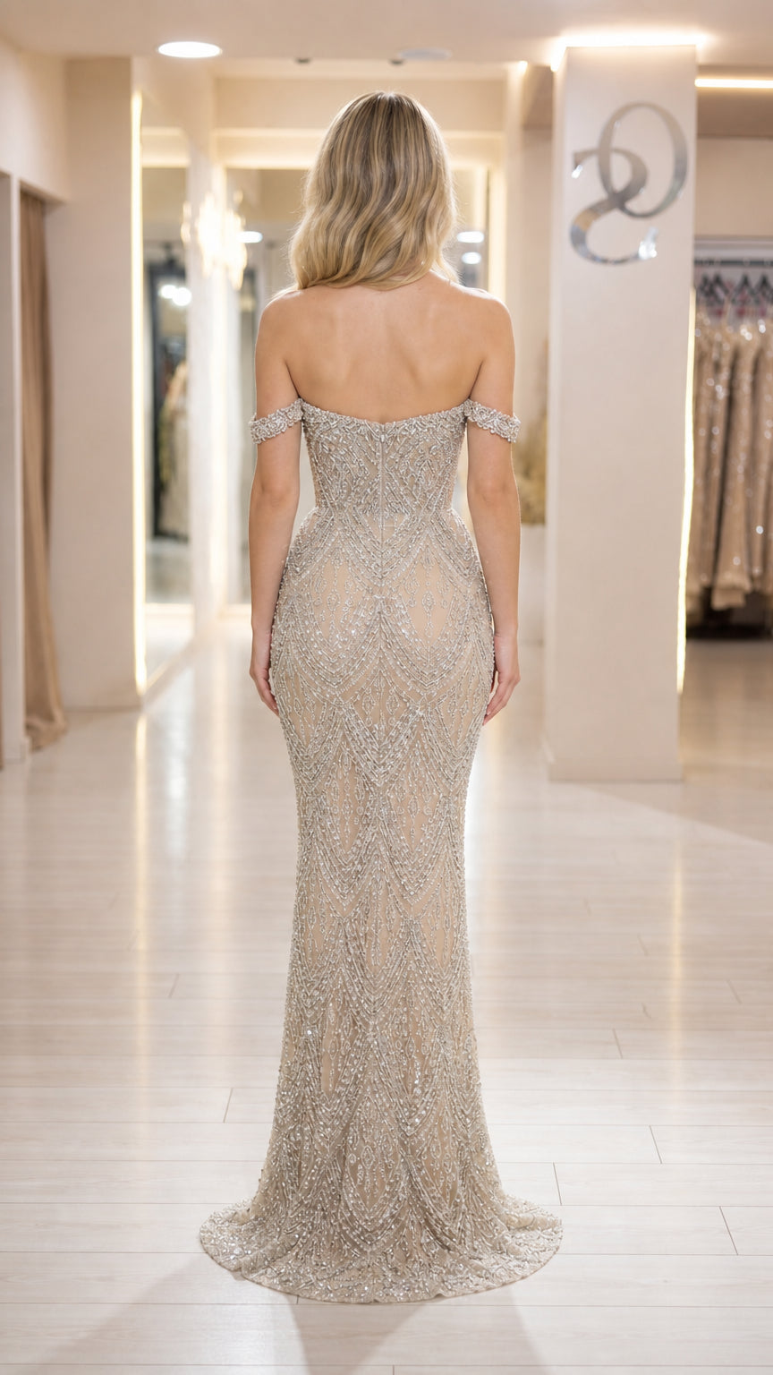 Off-The-Shoulder Embellished Mermaid Evening Gown