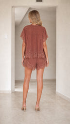 Lace Trimmed Tiered Short Set