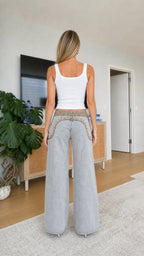 Embellished Low Waist Wide Leg Denim Jeans