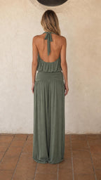 Women's Halter Crop Top and Wide Leg Pants Two-Piece Set