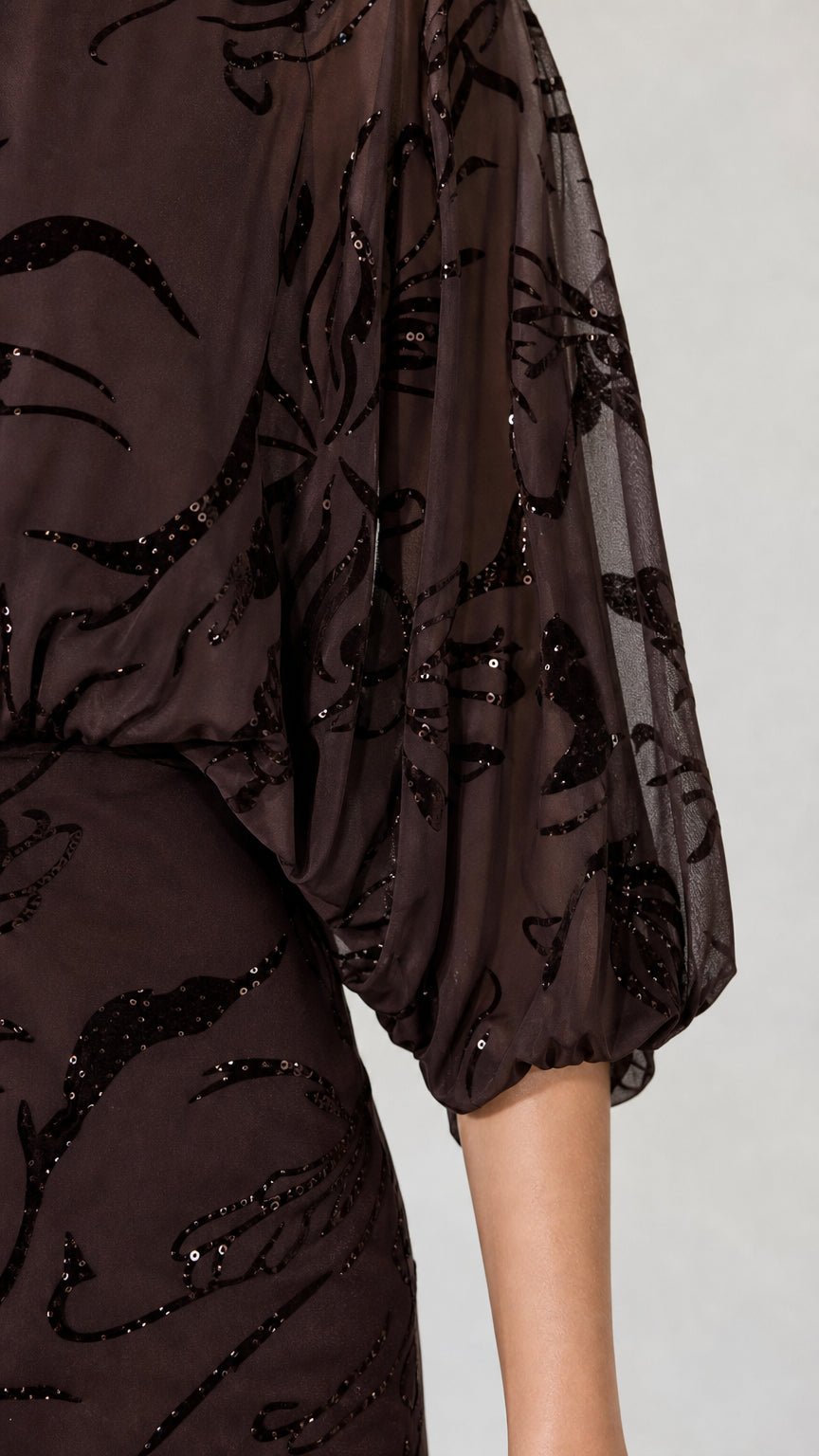 Elegant Mock Neck Sequin Floral Maxi Dress