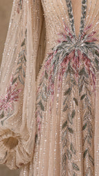 Elegance Embroidered Beaded Long Sleeve Evening Gown