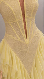 Elegance Halter Neck Beaded Ruffle Maxi Dress