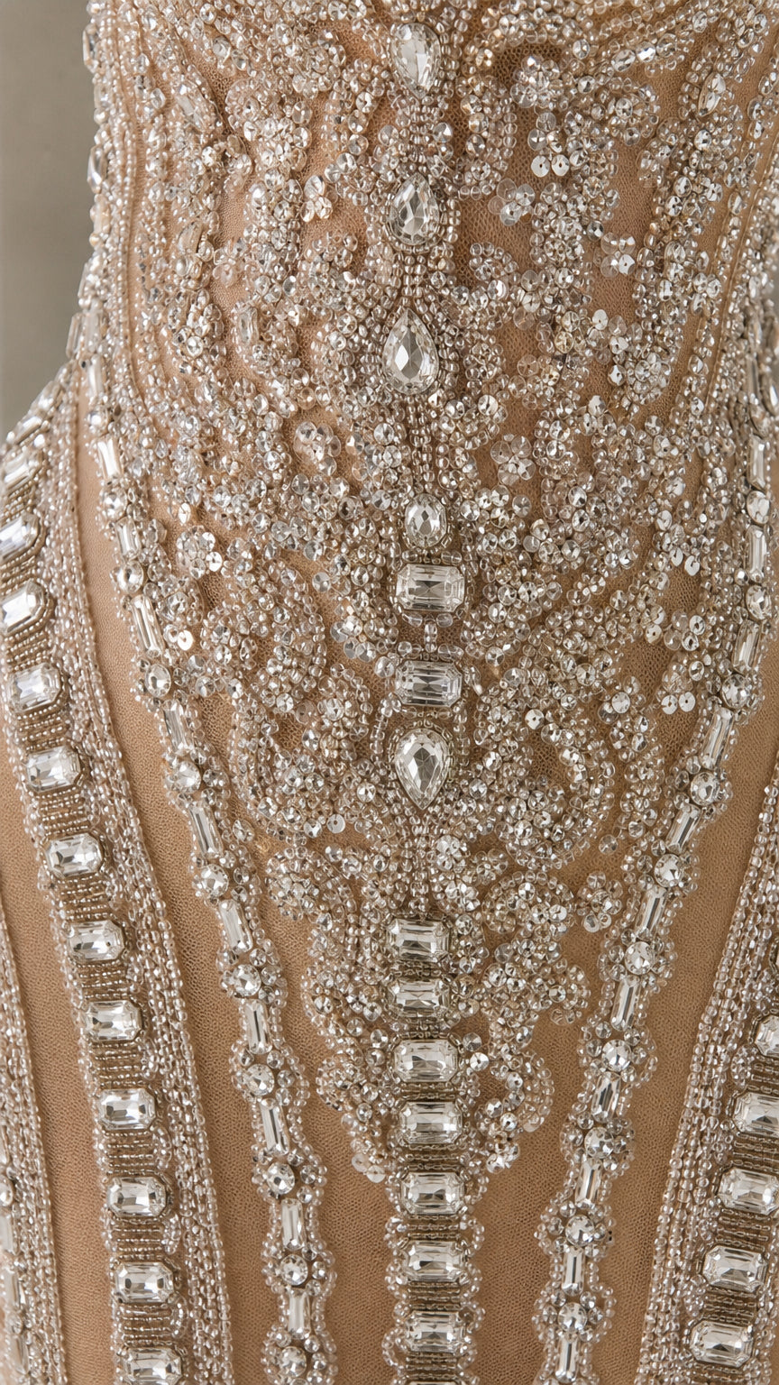 Stunning Sequin and Crystal Embellished Strapless Evening Gown