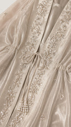 Embroidered Metallic Sheer Overcoat and Wide-Leg Pants Set