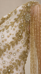 One-Shoulder Beaded Fringe Evening Gown