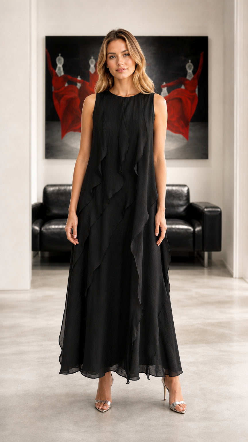 Sleeveless Ruffled Chiffon Maxi Dress
