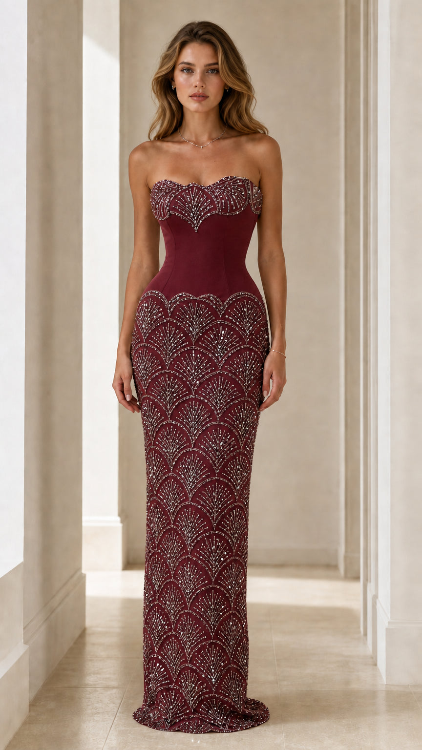 Stunning Sequin Embellished Strapless Evening Gown