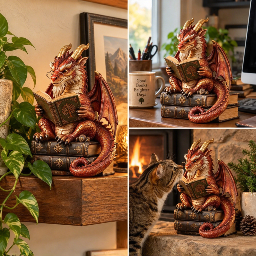 Scholar Dragon Book Stack Statue