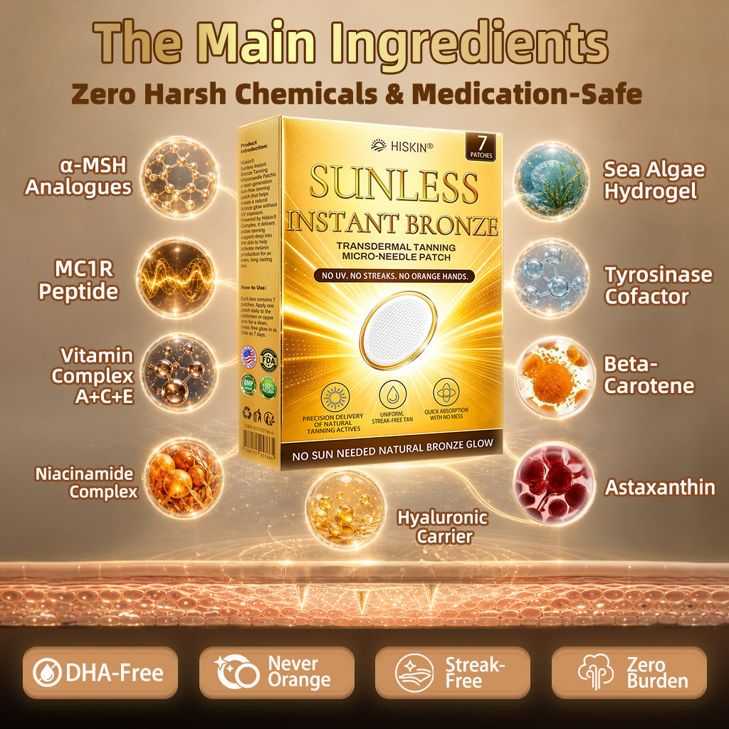 Official Store | Hiskin® Sunless Instant Bronze Tanning Microneedle Patch US (Just once a day) Visible Bronze Glow in 7 Days No UV, No Orange, No Streaks, No DHA, No Mess.