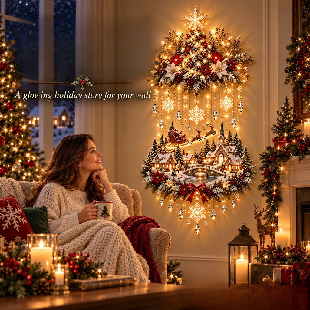 🌟 Enchanted Village Tree – Lighted Christmas Wall Hanging | Glowing Holiday Decor 🌟