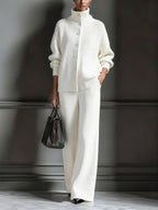 Casual Plain Sweater Wide Leg Pants