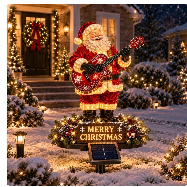 🎸 Guitar Santa Solar Christmas Garden Stake Light