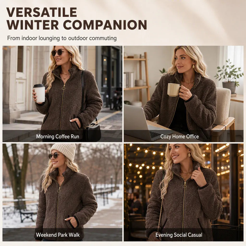 ⏳LAST DAY SALE ONLY￡15.99!!⭐🧥 Soft Plush Zip-Up Cardigan – Cozy Full-Zip Layer for Effortless Cool-Weather Style