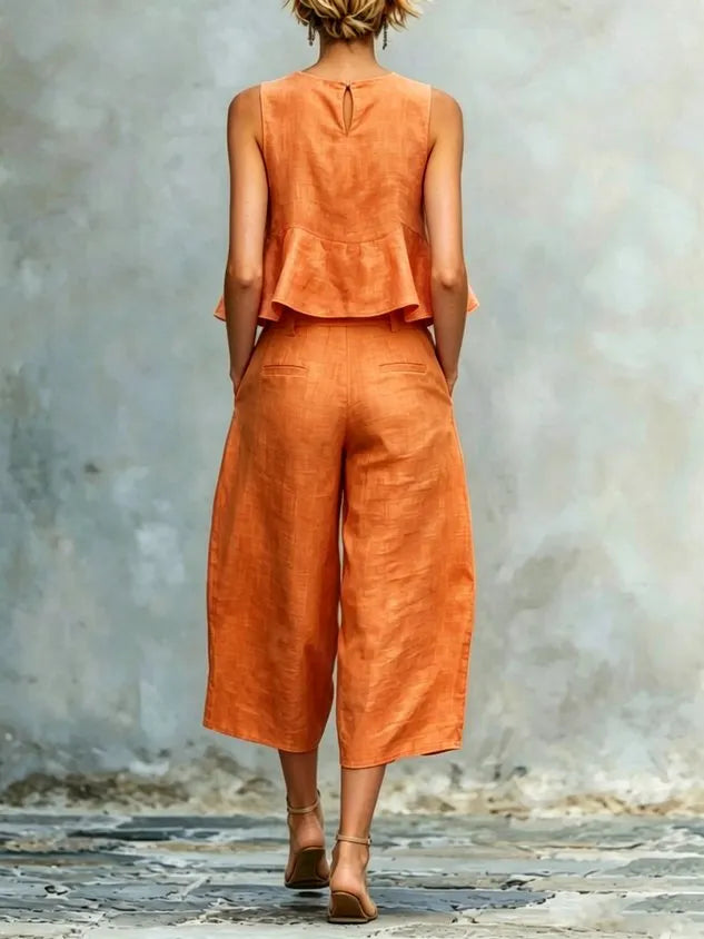 Casual Solid Relaxed Cropped Lace-up Wide Leg Pants