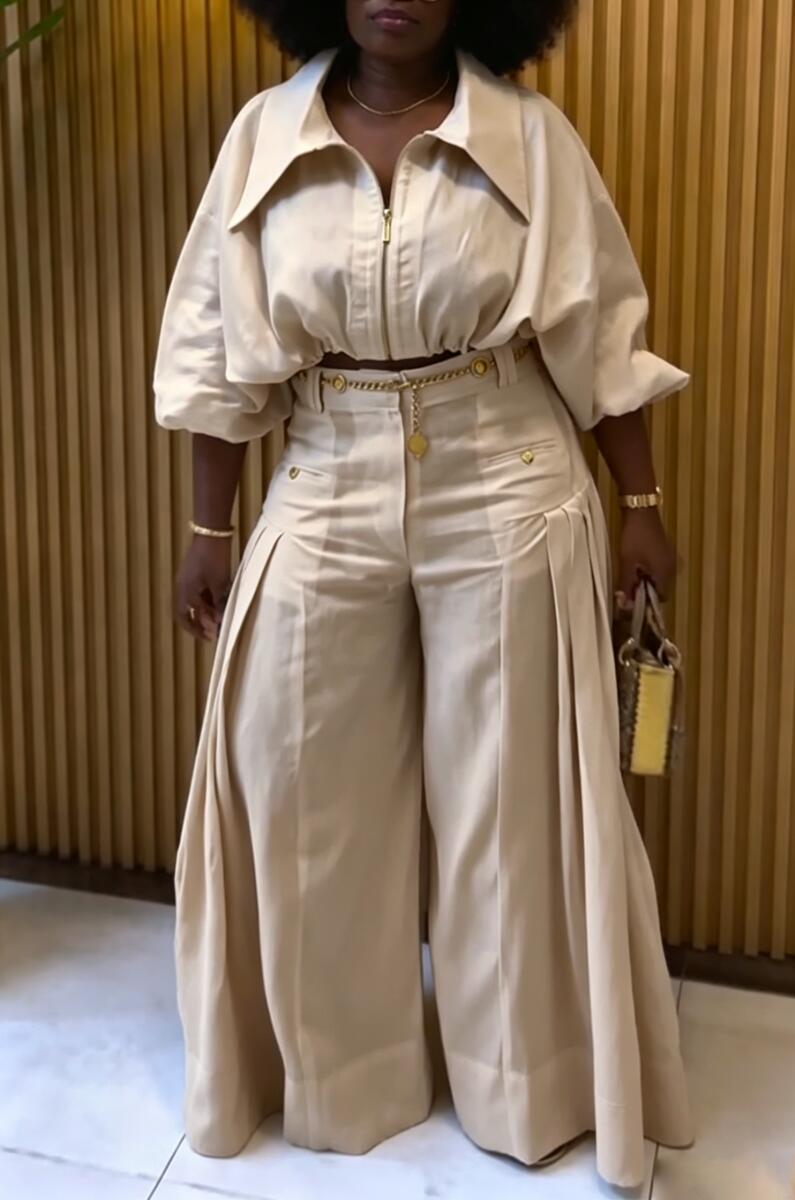 Women's Collar Shirt+ Wide Leg Pants Casual Suit