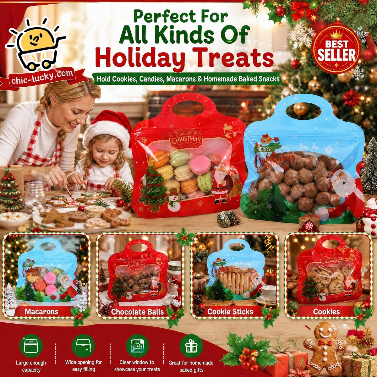 🎅LAST DAY SALE 50% OFF!!🎁Easy Fill, Easy Seal🎄 Festive Self-Seal Treat Bags – Santa & Snowman Print | Resealable, Food-Safe & Perfect for Cookies, Chocolates & Little Gifts⛄