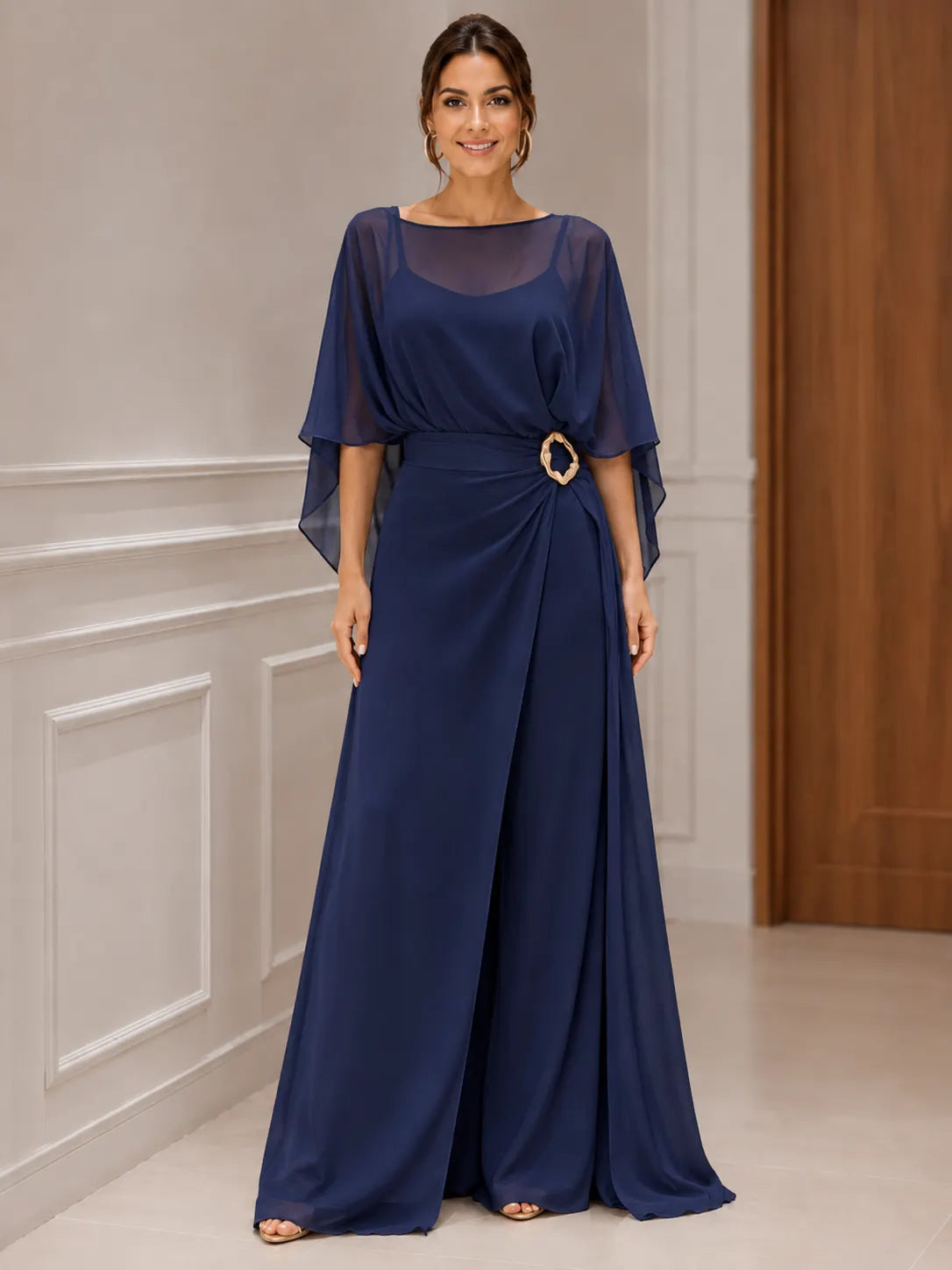 Women's Two-Piece Chiffon Casual Set (Faux Two-Piece Top + Faux Two-Piece Pants)