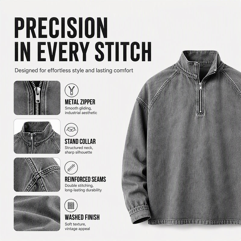 ⏳LAST DAY SALE ONLY ￡25.99!!✨🍂 Men's Quarter-Zip Denim Pullover – Casual Style with Comfortable Everyday Fit