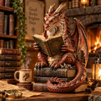 Scholar Dragon Book Stack Statue