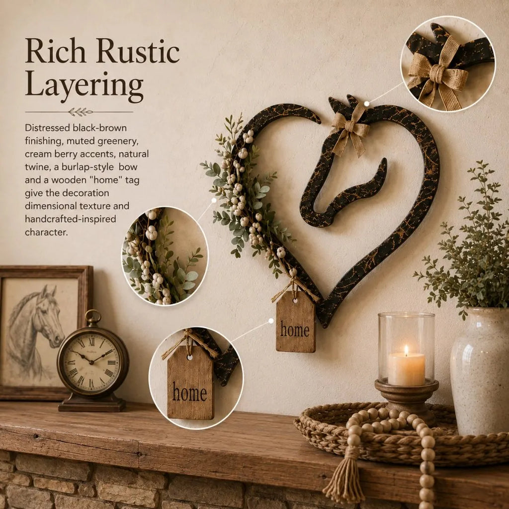 🎉Rustic Horse Heart Wall Decor with Greenery 💜– ✨Farmhouse Equestrian Home Accent
