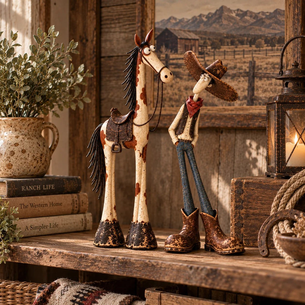 Whimsical Western Cowboy & Horse Figurine Duo 🌵