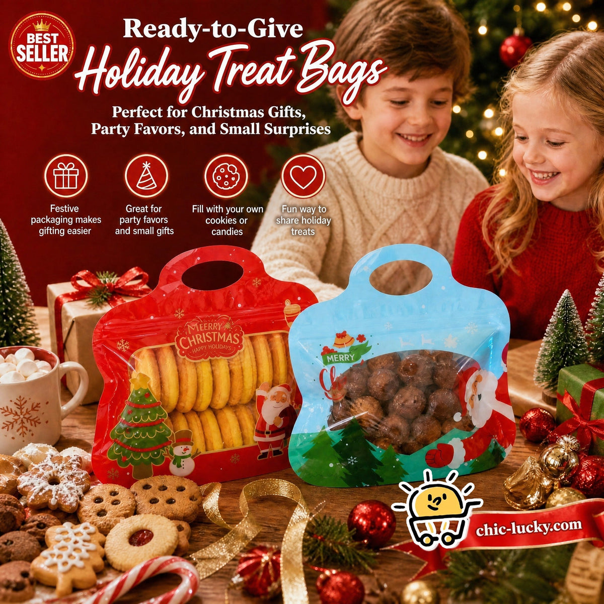 🎅LAST DAY SALE 50% OFF!!🎁Easy Fill, Easy Seal🎄 Festive Self-Seal Treat Bags – Santa & Snowman Print | Resealable, Food-Safe & Perfect for Cookies, Chocolates & Little Gifts⛄