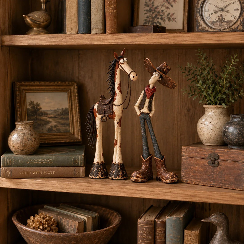 Whimsical Western Cowboy & Horse Figurine Duo 🌵