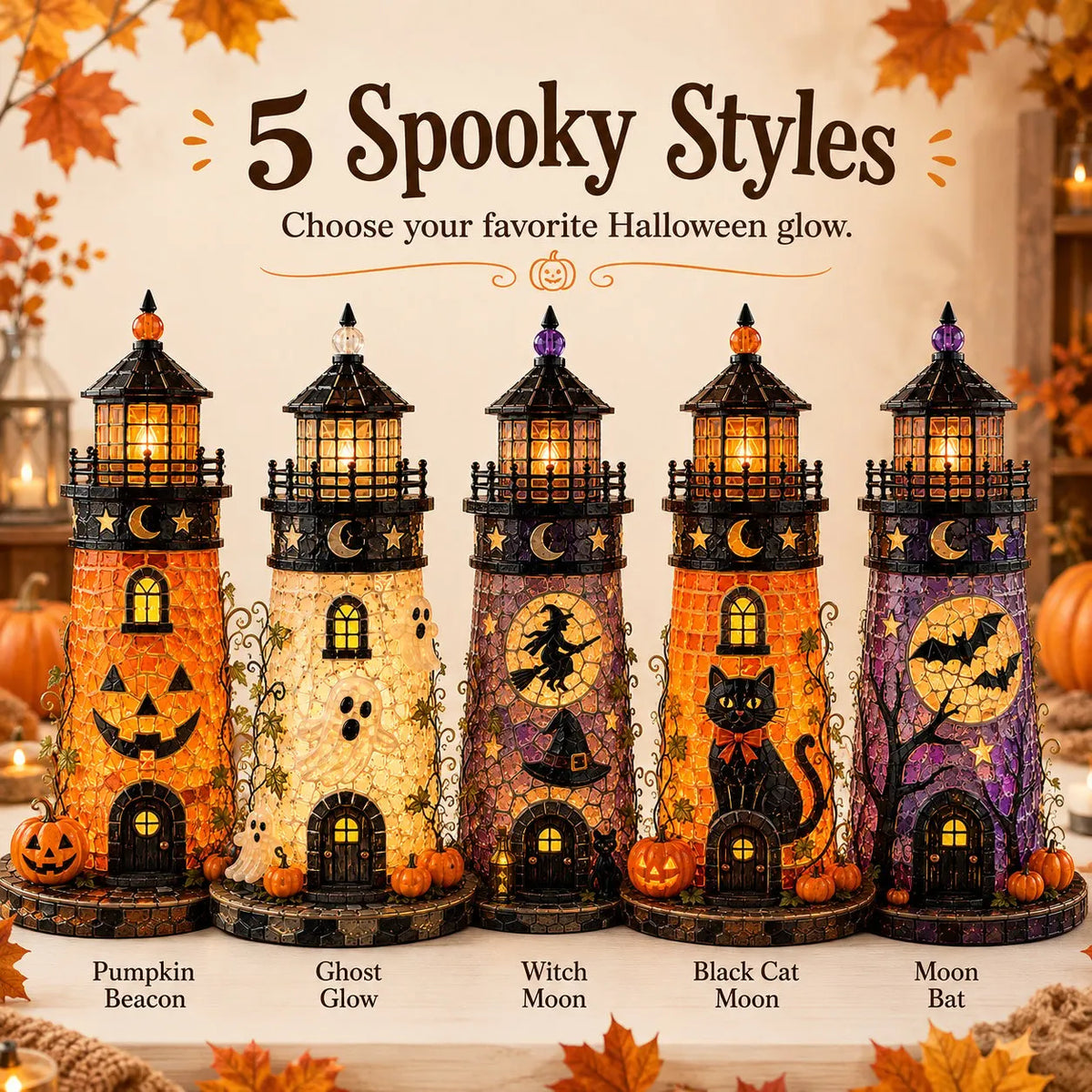 🎃 Beginner-Friendly Lighted Halloween Lighthouse DIY Kit – Sea Glass-Style Mosaic Collection