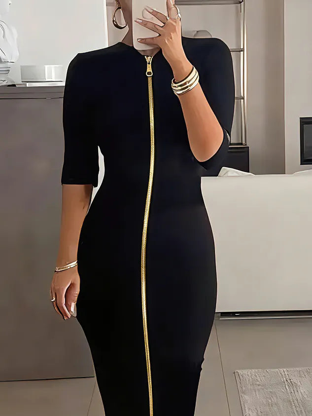 Elegant Solid Slim Fit Midi Dress