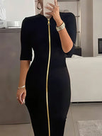 Elegant Solid Slim Fit Midi Dress