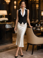 Tailored Faux Two-Piece Collared Vest Top