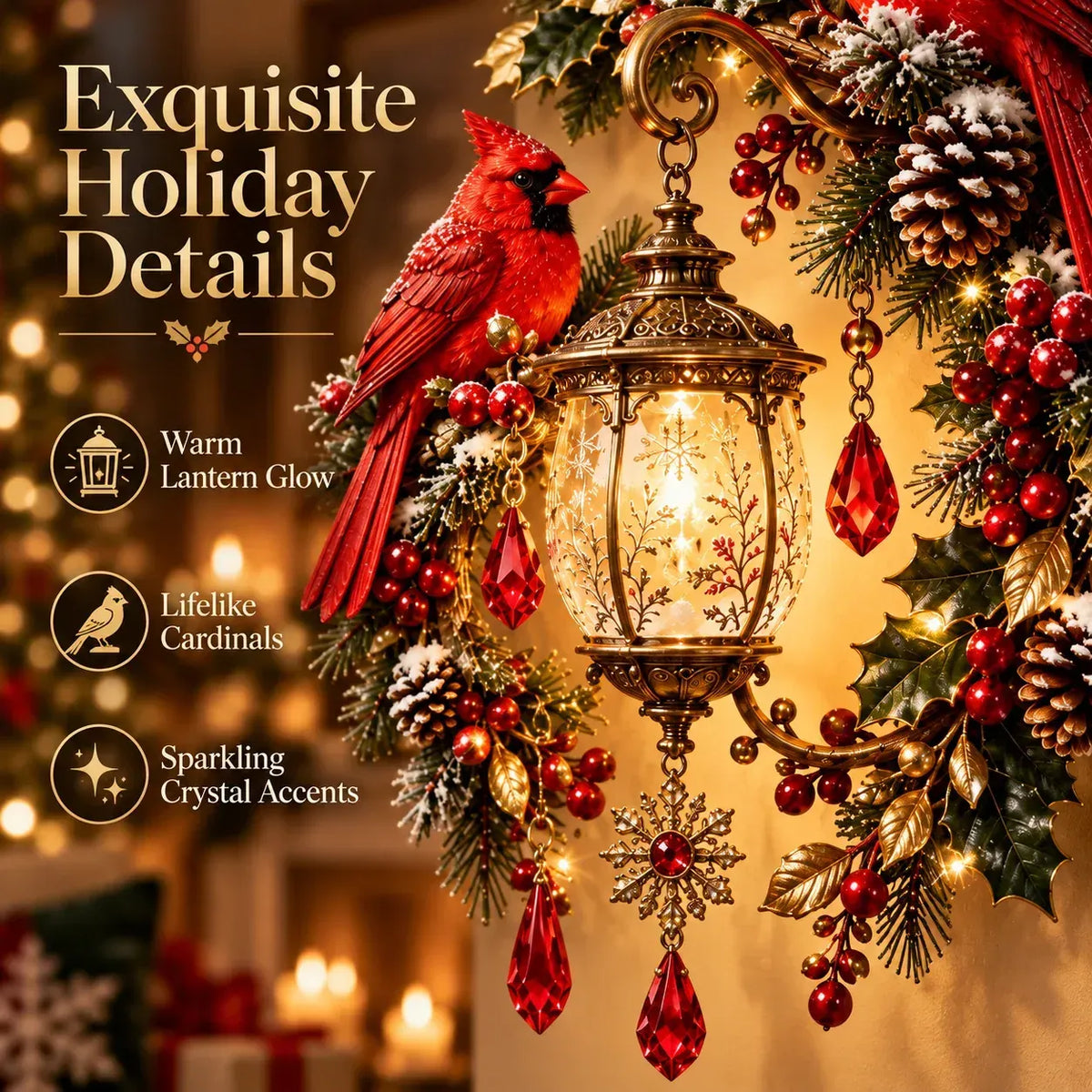 🔥Cardinal Christmas Lantern Glow – Lighted Holiday Wall Decor