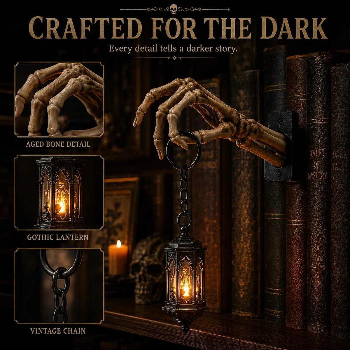 💀 Skeleton Hand Lantern Bookshelf Light