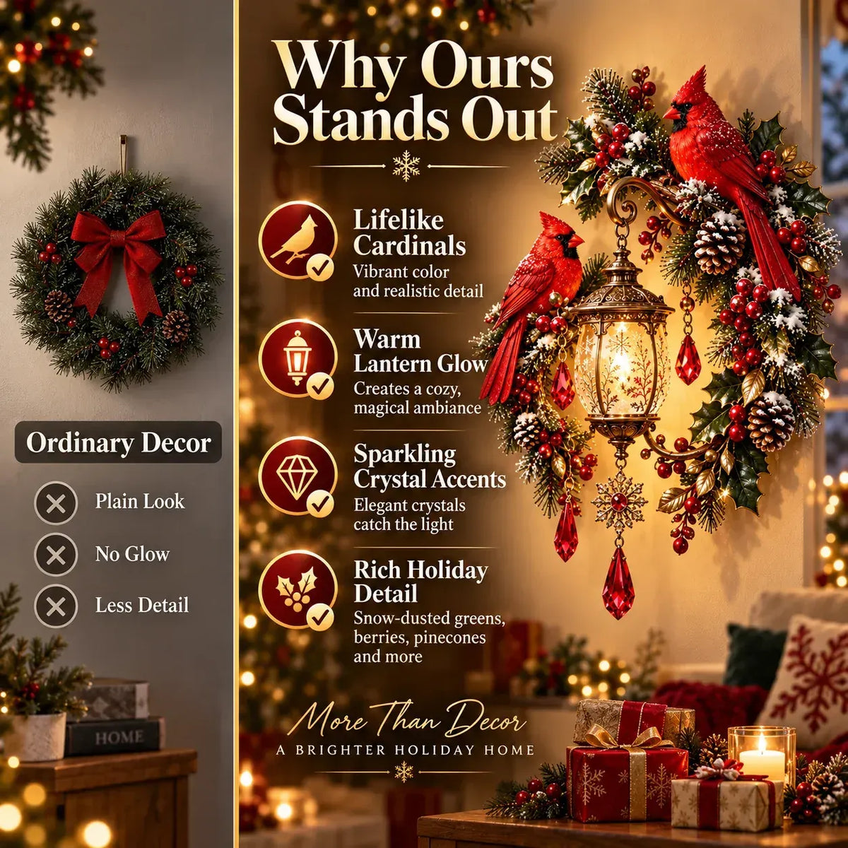 🔥Cardinal Christmas Lantern Glow – Lighted Holiday Wall Decor