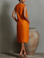 Casual Solid Tailored Sleeveless Midi Dress
