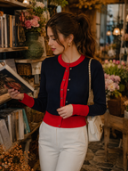 Color-Blocked Layered Button-Down Knit Cardigan