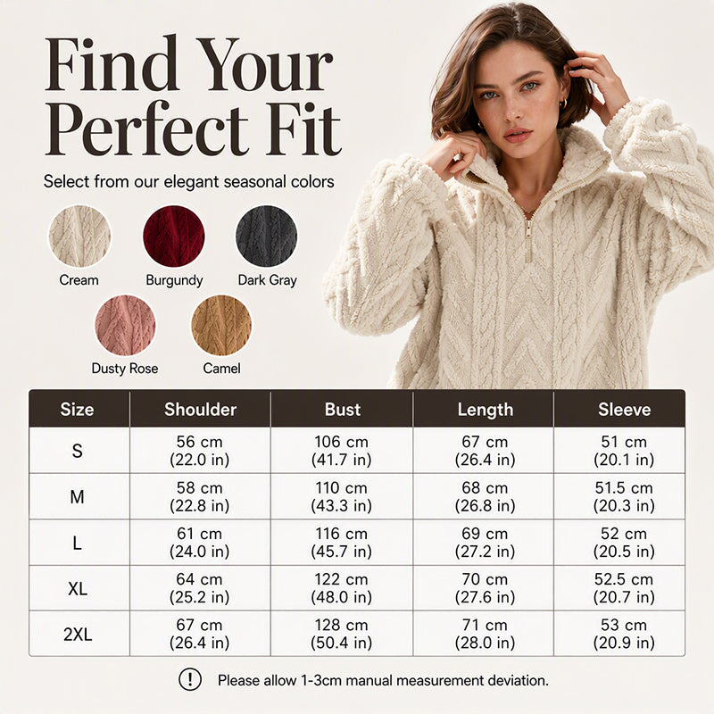 ⏳LAST DAY SALE ONLY￡17.99!!🌿Women's Warm Quarter Zip Cable Knit Sweatshirt