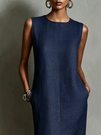 Casual Solid Tailored Sleeveless Midi Dress