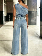 Casual Plain Distressing Off The Shoulder Denim Top